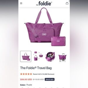 The Foldie  Travel Tote Bag Purple black or Gray ONLY!